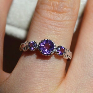Delicate Natural Amethyst Ring Amethyst Engagement Ring Wedding Ring Sterling Silver Ring Anniversary Ring Birthday Present/Gift image 1