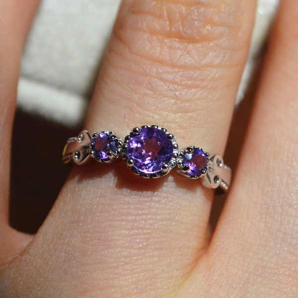 Delicate Natural Amethyst Ring Amethyst Engagement Ring Wedding Ring Sterling Silver Ring Anniversary Ring Birthday Present/Gift