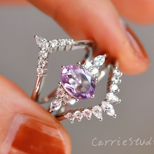 Natural Lavender Amethyst Ring Set Light Purple Amethyst Engagement Ring Set Sterling Silver Purple Promise Ring Gift for Her