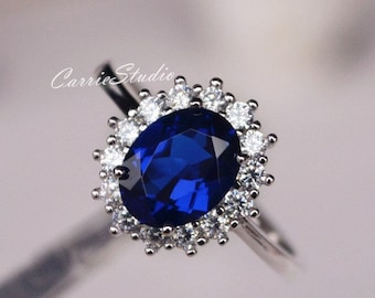 Vintage Blue Sapphire Ring Genuine Sapphire Engagement Ring September Birthstone Ring Anniversary Ring Gift Promise Ring for Women