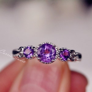 Delicate Natural Amethyst Ring Amethyst Engagement Ring Wedding Ring Sterling Silver Ring Anniversary Ring Birthday Present/Gift image 4