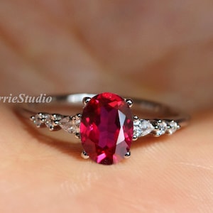 Art Deco Oval Ruby Ring /Ruby Cluster Engagement Ring/Red Stone Promise Ring /July Birthstone Ring Anniversary Gift for Women