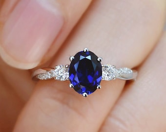 Vintage Sapphire Ring/Sapphire Engagement Ring/Blue Sapphire Ring for Women/Sapphire Anniversary Ring Twist Band