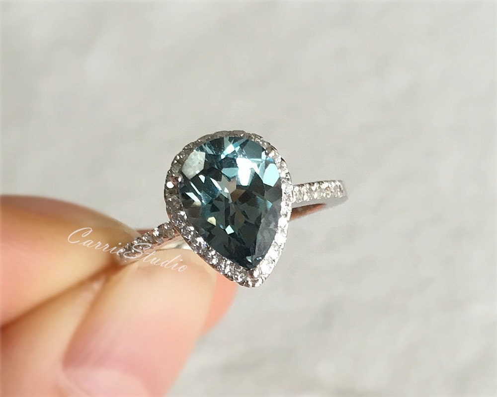 Pear Green Corundum Ring Lab Emerald Ring Engagement Ring/ Etsy