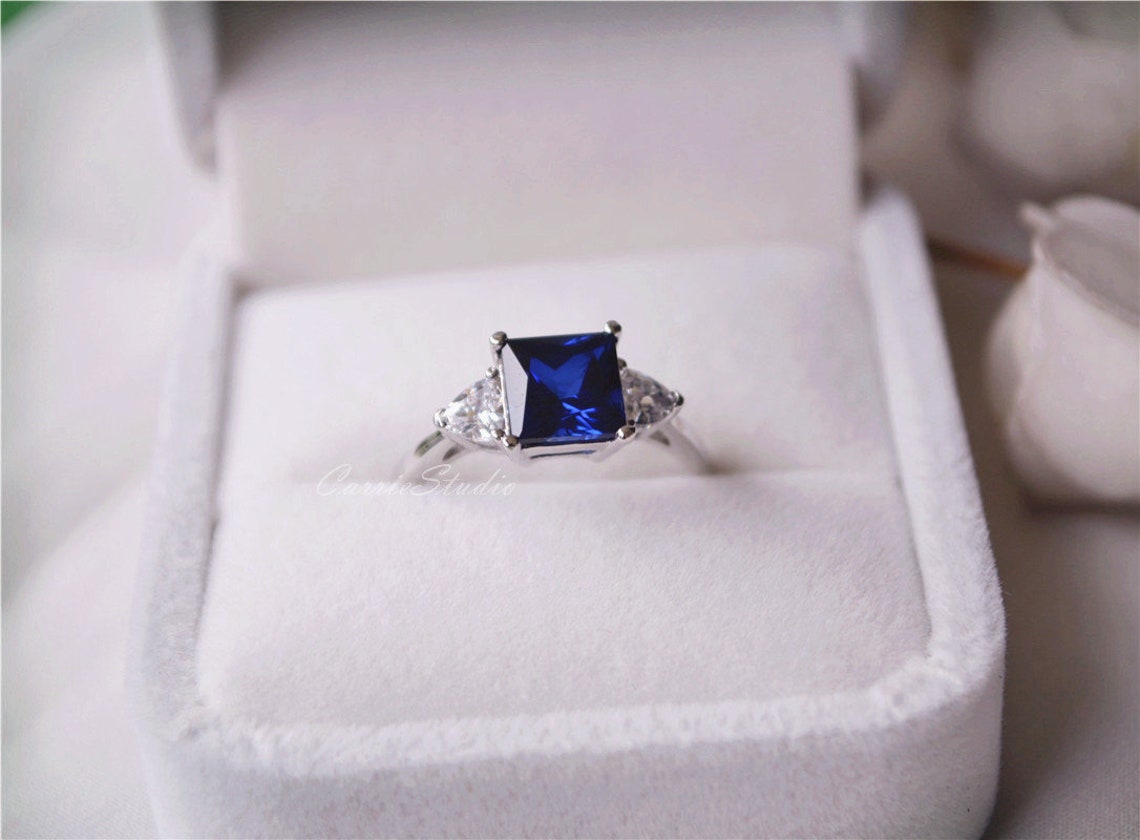 Princess Cut Sapphire Ring Sapphire Engagement Ring Etsy