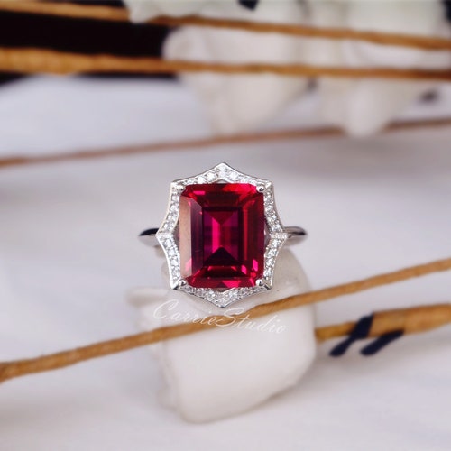 Ruby Ring Lab Ruby Engagement Ring/ Wedding Ring 925 Sterling shops Silver Ring Anniversary Ring