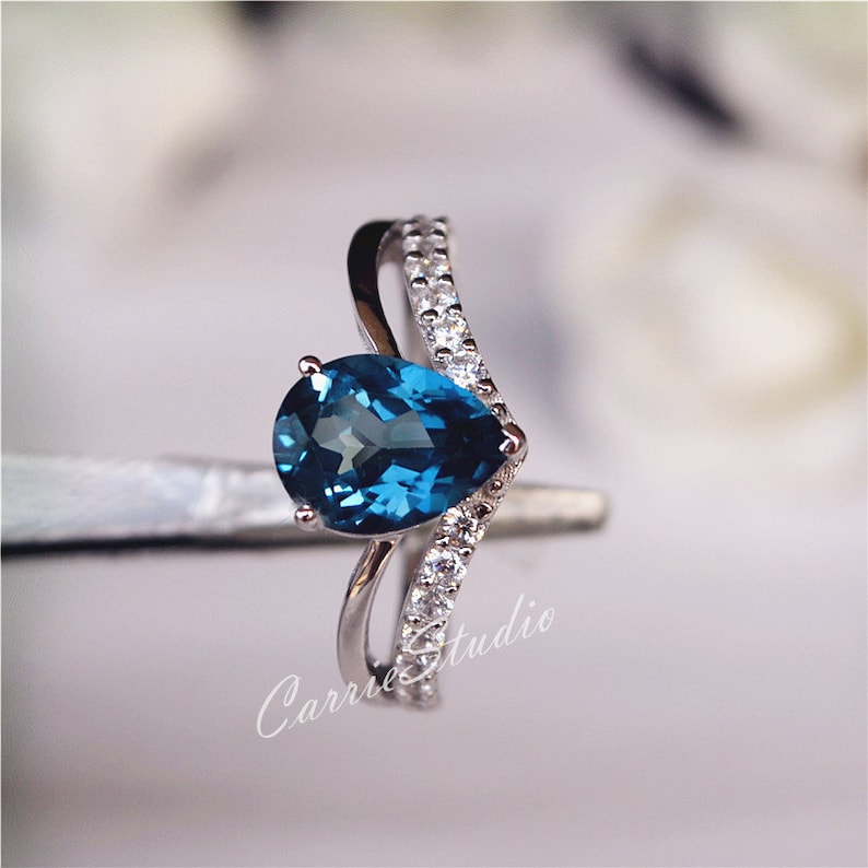 79 Mm London Blue Topaz Ring Pear Topaz Engagement Ring Etsy