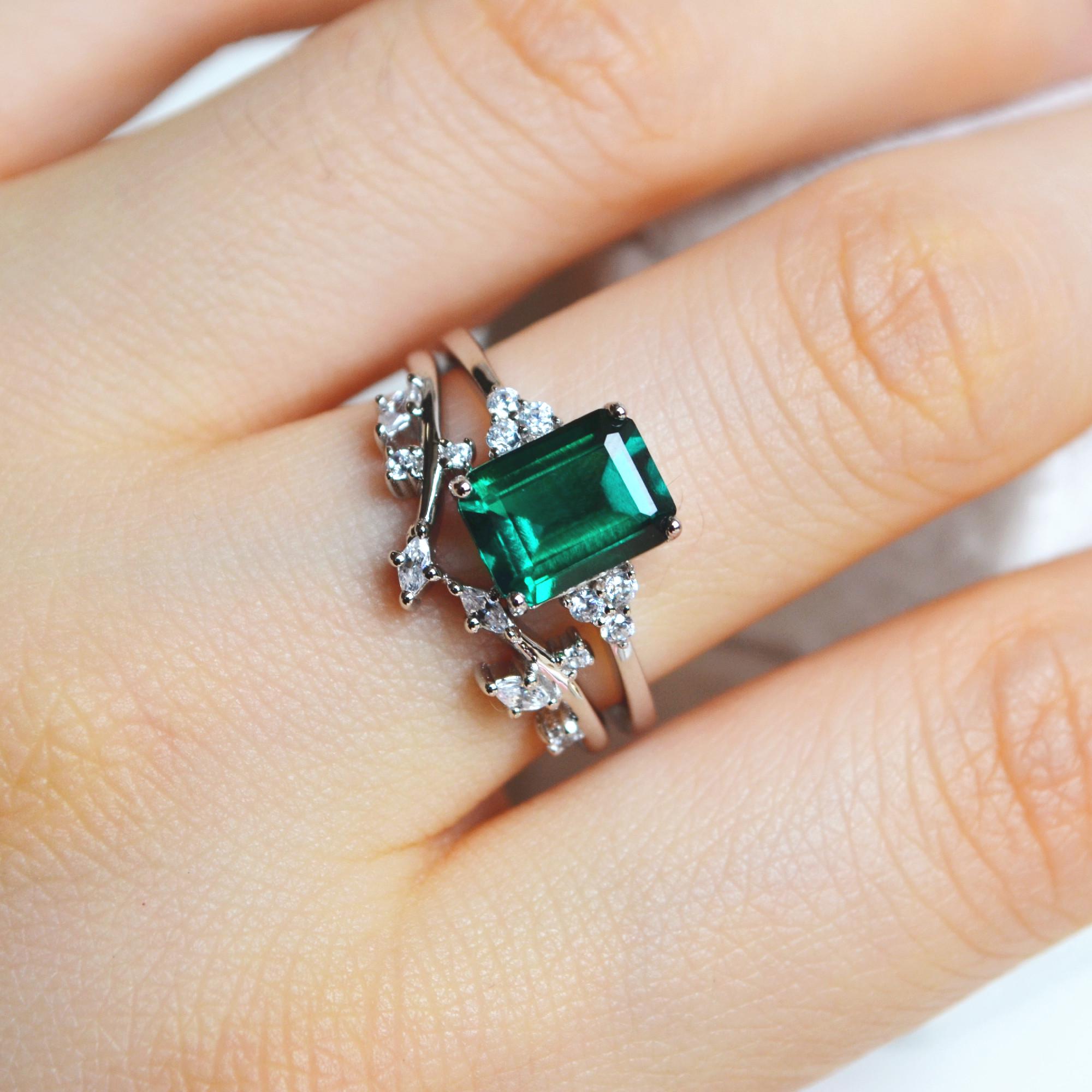 想像を超えての Ring Emerald Vintage Engagement Lab Genuine 2ct - Set ピアス