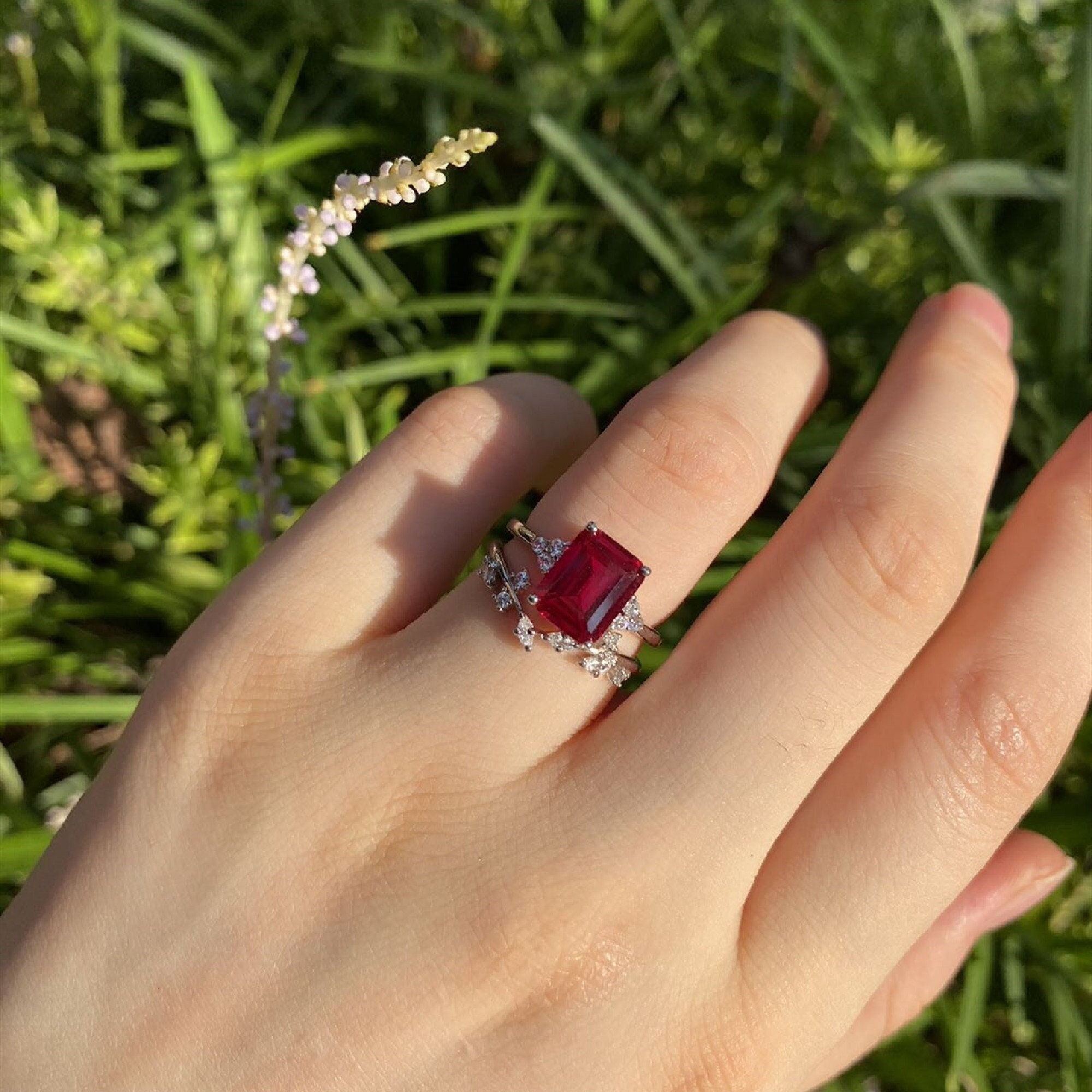 Rubyさま専用 2点おまとめ Vintage Emerald Cut Ruby Ring Set - 2ct Ruby Stacking Ring Set