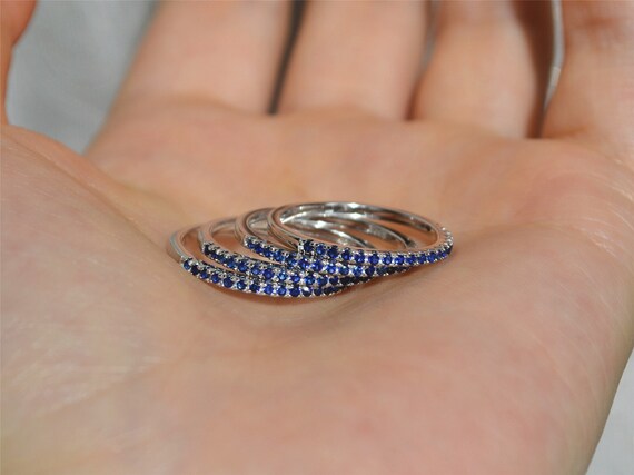 Simulated (ブルーサファイアエタニティ重ね付けウェディングリング14?Kホワイトゴールドオーバースターリングシルバー1? 並行輸入品 Handmade Rose Gold Opal Wedding Band: Diamond Sterling Silver