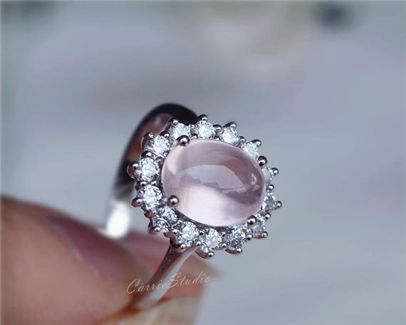 925 Anillo De Compromiso De La Mujer De Cuarzo Rosa De Ágata 925 Anillo De Compromiso De La Mujer De Cuarzo Rosa De Ágata