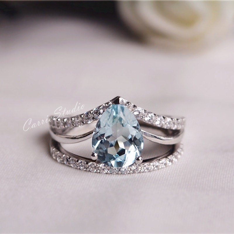 Natural Aquamarine Ring Set Aquamarine Engagement Ring Set | Etsy
