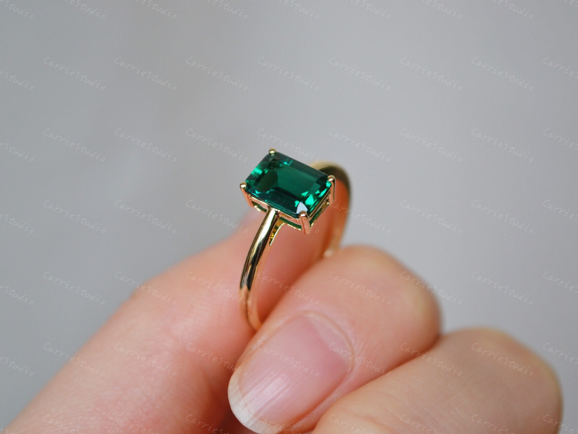Solid 14K Gold Emerald Engagement Ring/emerald Wedding Ring - Etsy