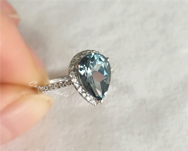 Pear Green Corundum Ring Lab Emerald Ring Engagement Ring/ Etsy