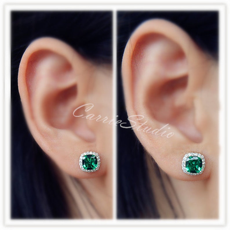 6mm Cushion Emerald Studs Lab Emerald Studs Emerald Jewelry Etsy