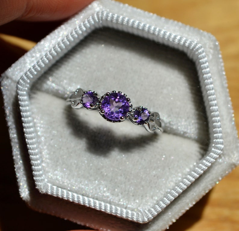 Delicate Natural Amethyst Ring Amethyst Engagement Ring Wedding Ring Sterling Silver Ring Anniversary Ring Birthday Present/Gift image 2