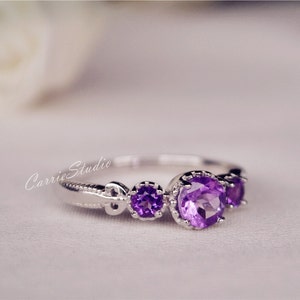 Delicate Natural Amethyst Ring Amethyst Engagement Ring Wedding Ring Sterling Silver Ring Anniversary Ring Birthday Present/Gift image 5