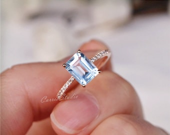 Solid 14K Gold Aquamarine Ring Aquamarine Engagement Ring Wedding