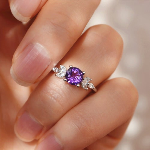 Delicate 6mm Amethyst Ring Amethyst Engagement Ring Etsy