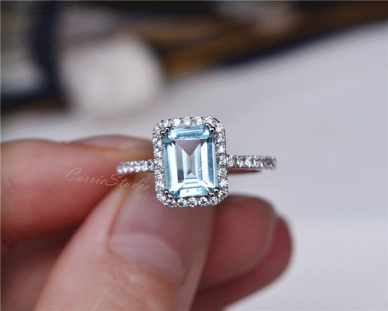 Elegant Natural Aquamarine Ring Aquamarine Engagement Ring Anniversary Ring Promise Ring Present image 1