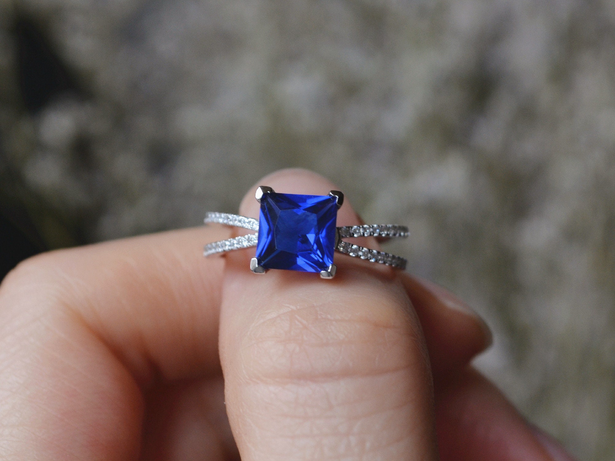 Princess Cut Sapphire Ring Sapphire Engagement Ring Etsy
