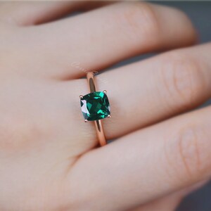 Cushion Emerald Ring Solid 14K Gold Emerald Engagement Ring Wedding Ring Promise Ring Anniversary Ring