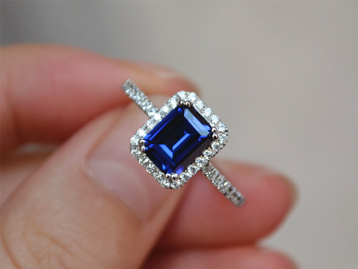 Emerald Cut Blue Sapphire Ring/sapphire Engagement Etsy