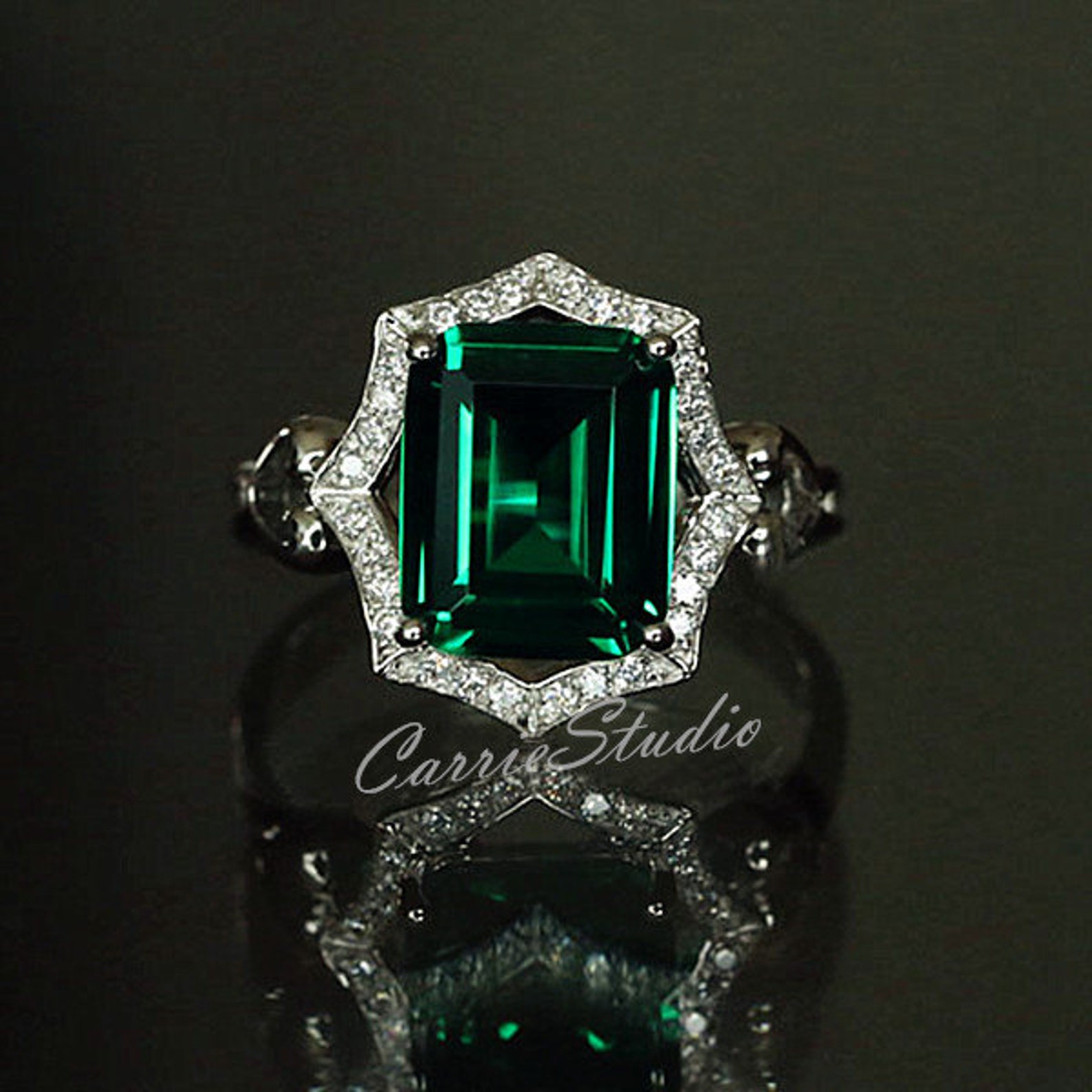 Lab Emerald Ring Engagement Ring/ Wedding Ring 925 Sterling Etsy