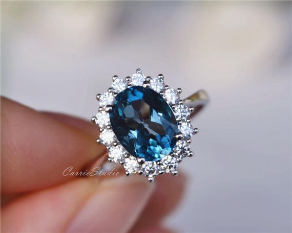 79 mm London Blue Topaz Ring Oval Topaz Engagement Ring | Etsy