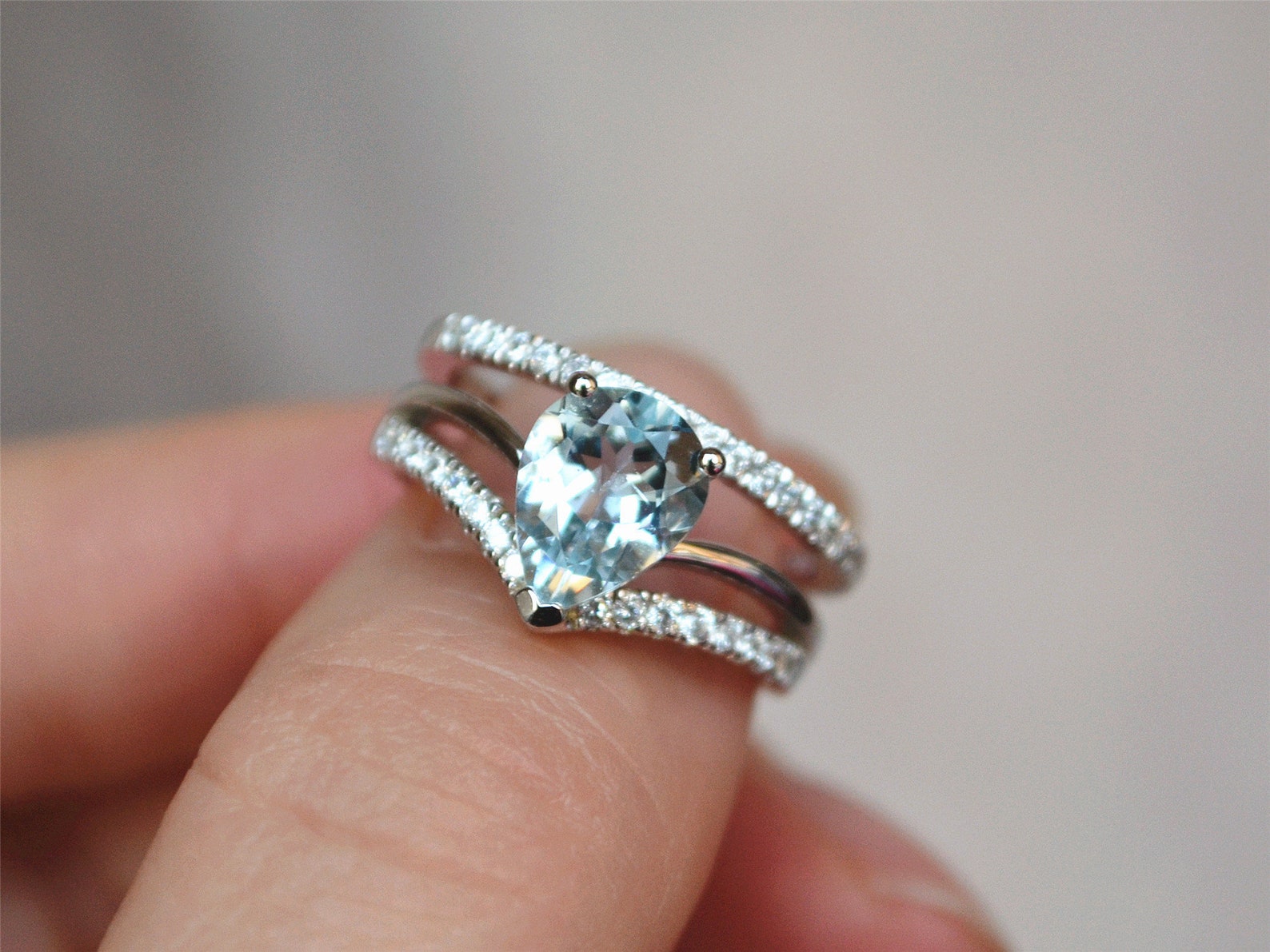 Natural Aquamarine Ring Set Aquamarine Engagement Ring Set Etsy