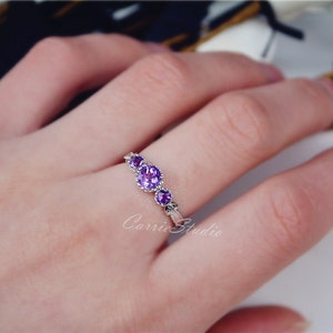 Delicate Natural Amethyst Ring Amethyst Engagement Ring Wedding Ring Sterling Silver Ring Anniversary Ring Birthday Present/Gift image 6