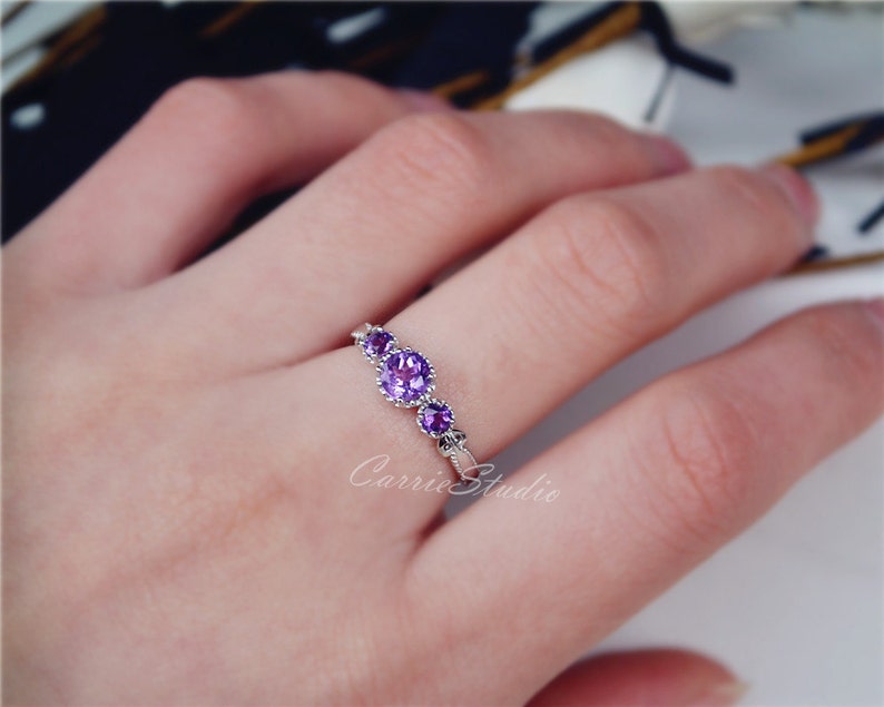 Delicate Natural Amethyst Ring Amethyst Engagement Ring Wedding Ring Sterling Silver Ring Anniversary Ring Birthday Present/Gift image 6