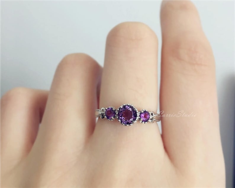Sterling Silver Baby Ring with Amethyst Pink Sapphire or White Sapphire in Classic Dainty Band