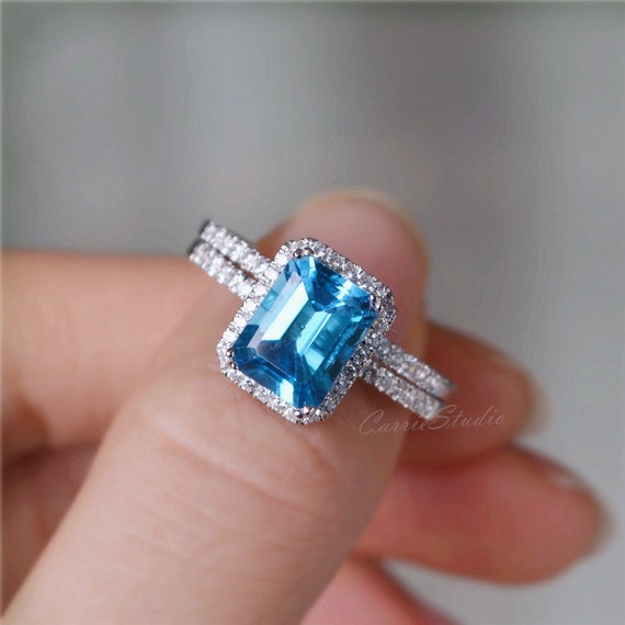 Ensemble de bague de fiancailles topaze bleu suisse ensemble bague de mariage ensemble bague danniversaire Etsy France