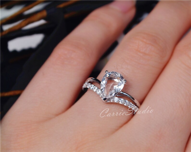 Natural White Topaz Ring Topaz Engagement Ring/ Wedding Ring Etsy