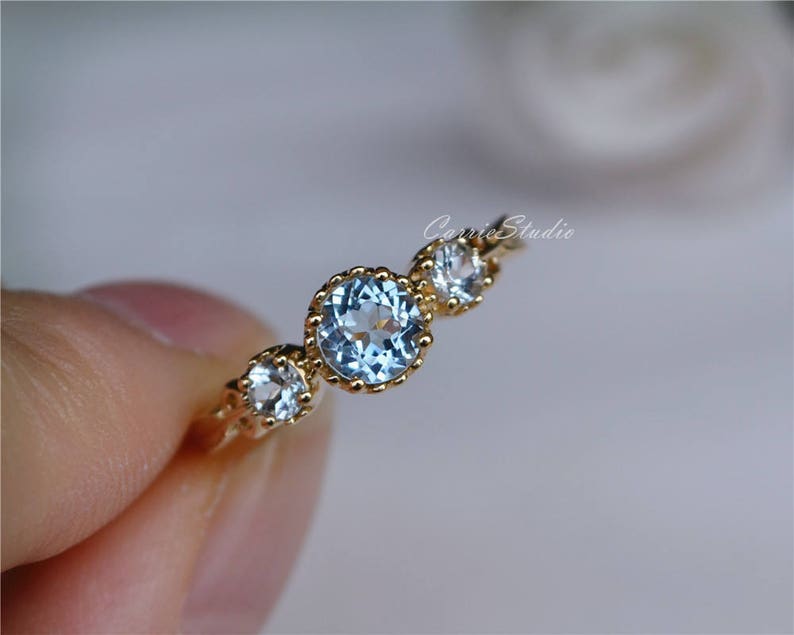 14K Yellow Gold Natural Aquamarine Ring Antique Delicate - Etsy