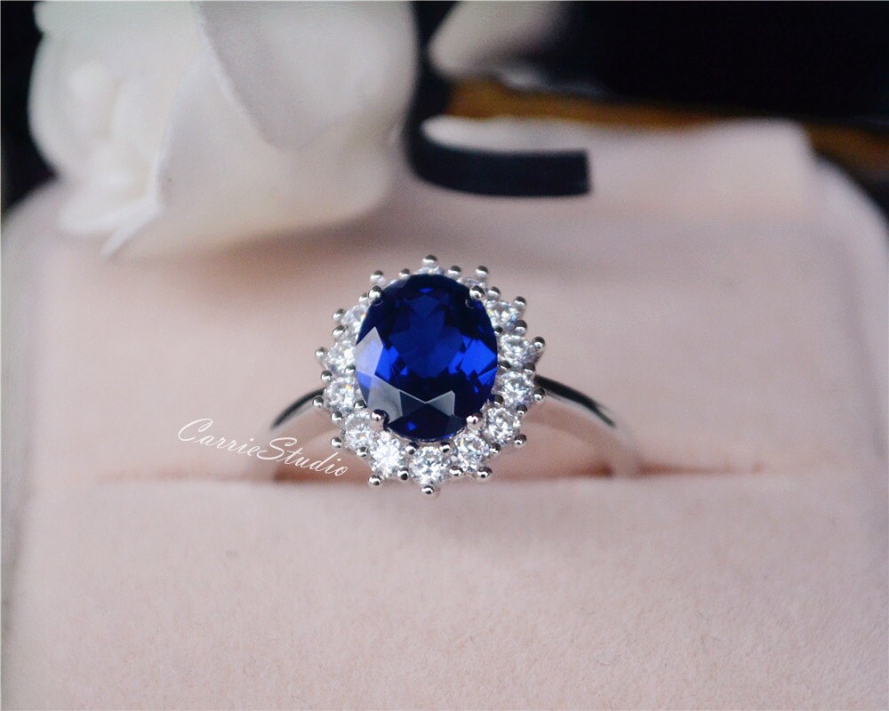 2ct Halo Sapphire Ring/royal Blue Lab Sapphire Engagement - Etsy