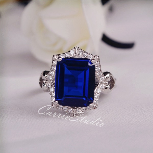 Lab Sapphire Ring Sapphire Bague de Fiançailles / Bague de mariage 925 Bague d’anniversaire en argent sterling