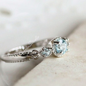 3 Stone Topaz Ring/Natural Sky Blue Topaz Ring/Topaz Promise Ring image 2