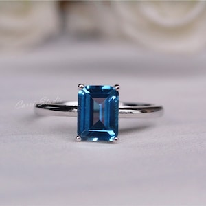 14K White Gold London Blue Topaz Ring Natural Topaz Engagement Ring Wedding Ring Promise Ring Anniversary Ring
