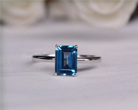 14K White Gold London Blue Topaz Ring Natural Topaz Engagement