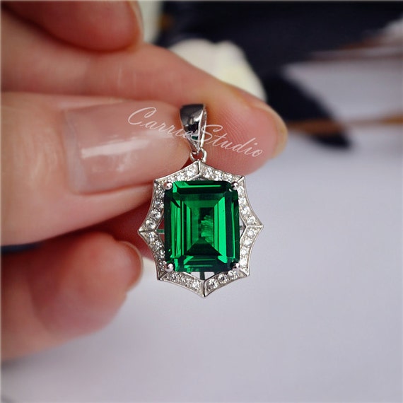 Gorgeous Lab Emerald Pendant 925 Sterling Silver