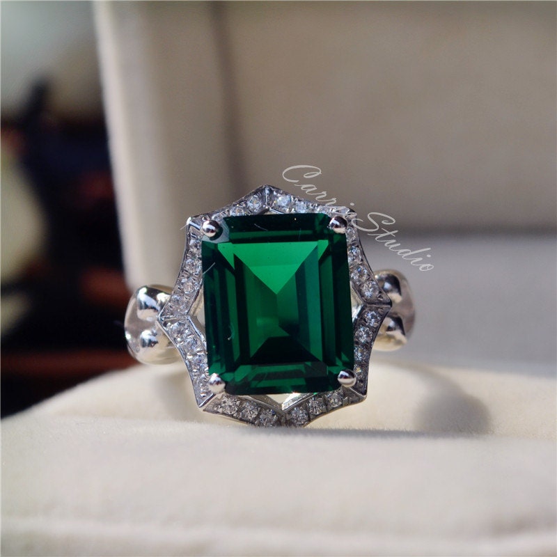 Lab Emerald Ring Engagement Ring/ Wedding Ring 925 Sterling Etsy