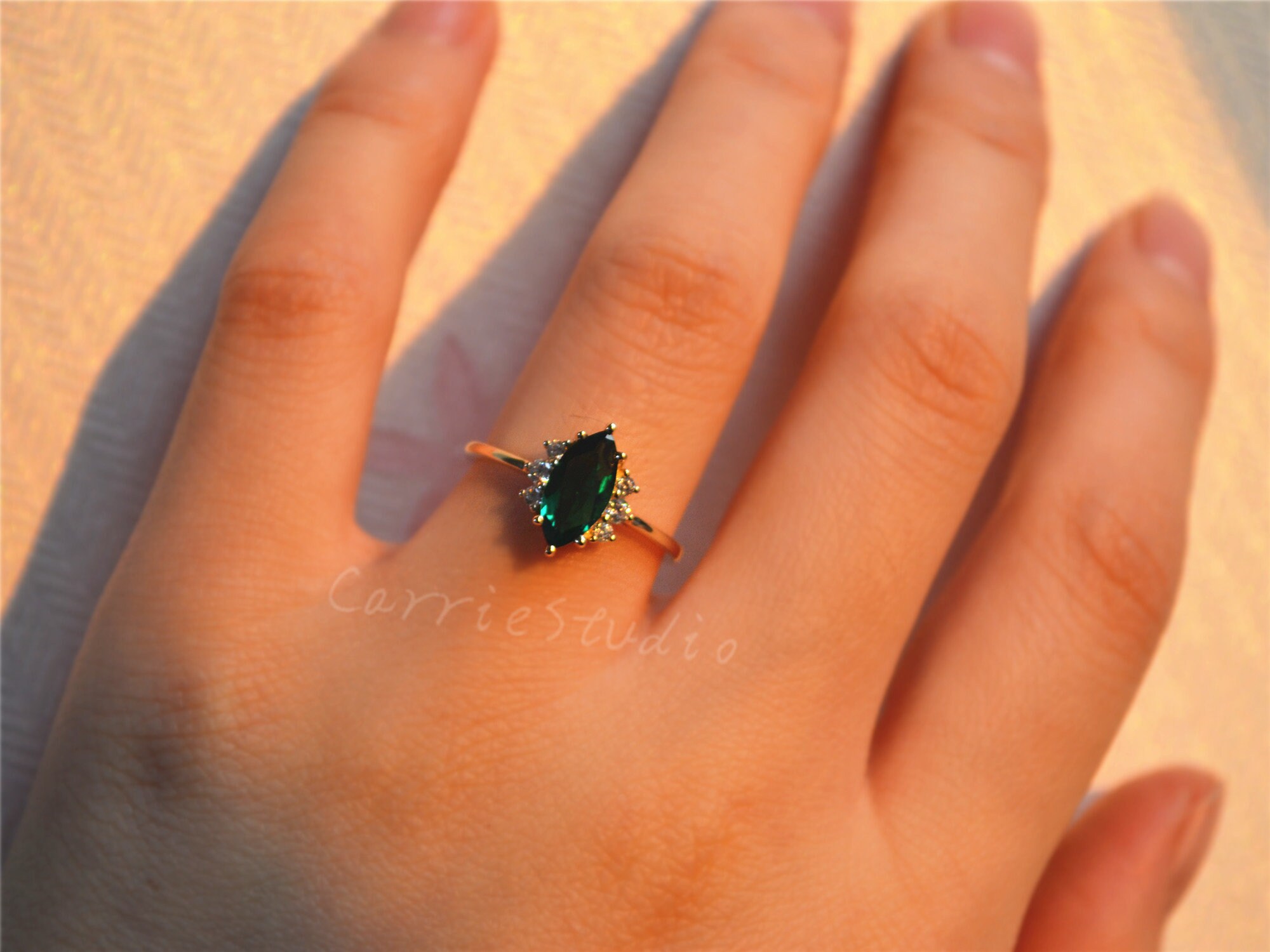 Emerald Engagement Ring/solid 14K Gold Marquise Emerald Ring/ Etsy