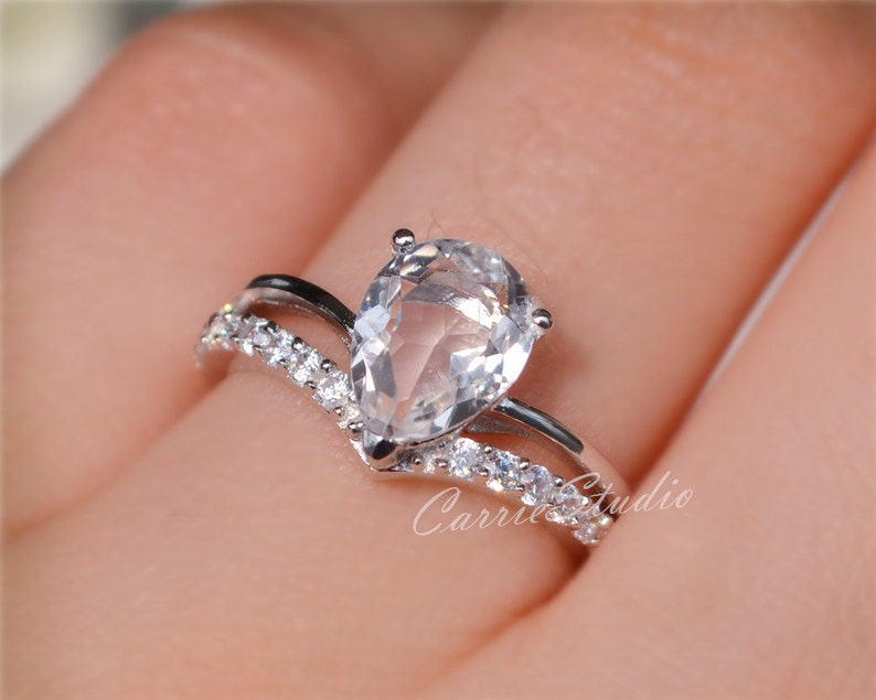 Natural White Topaz Ring Topaz Engagement Ring/ Wedding Ring Etsy