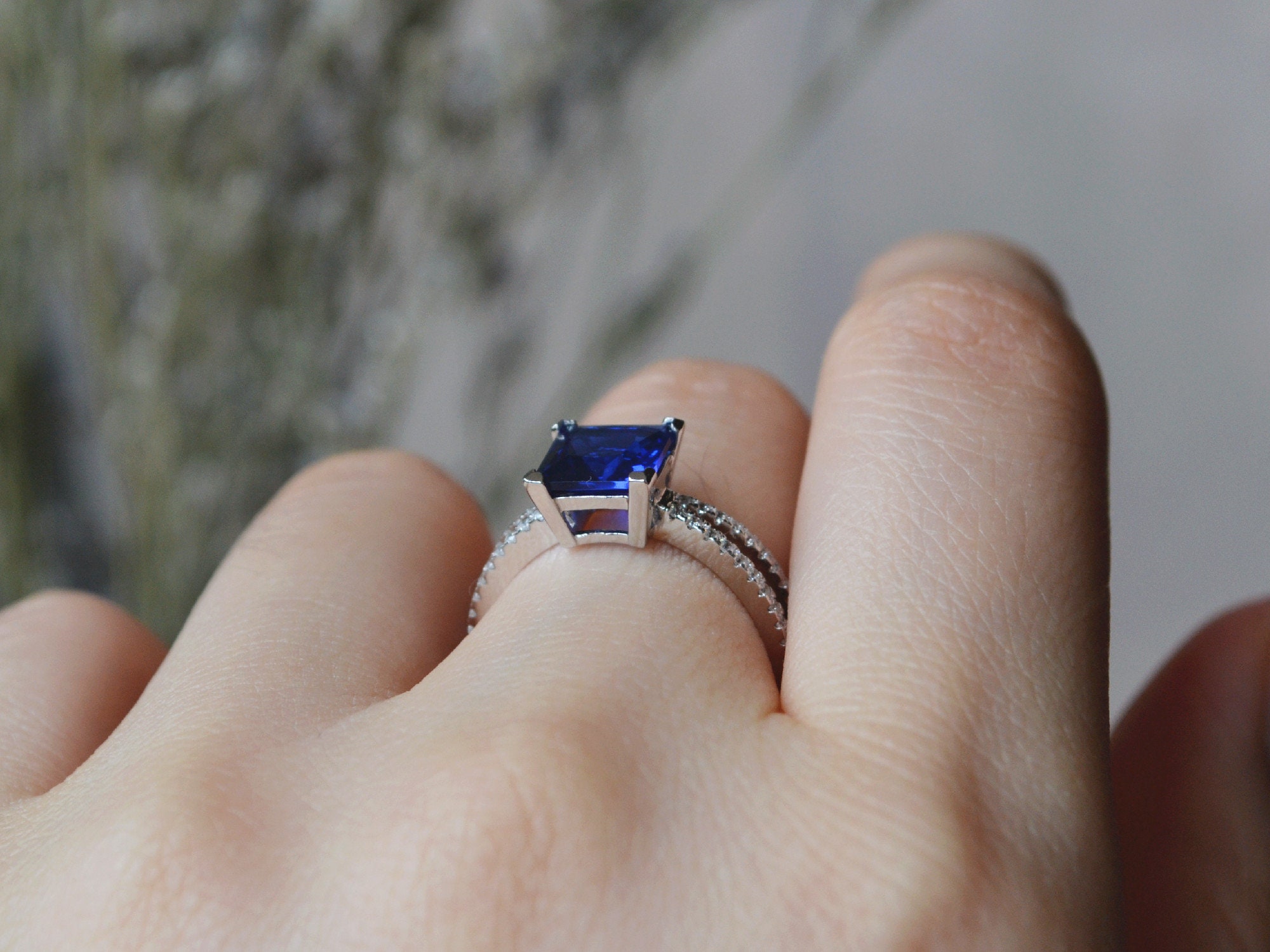 Princess Cut Sapphire Ring Sapphire Engagement Ring Etsy