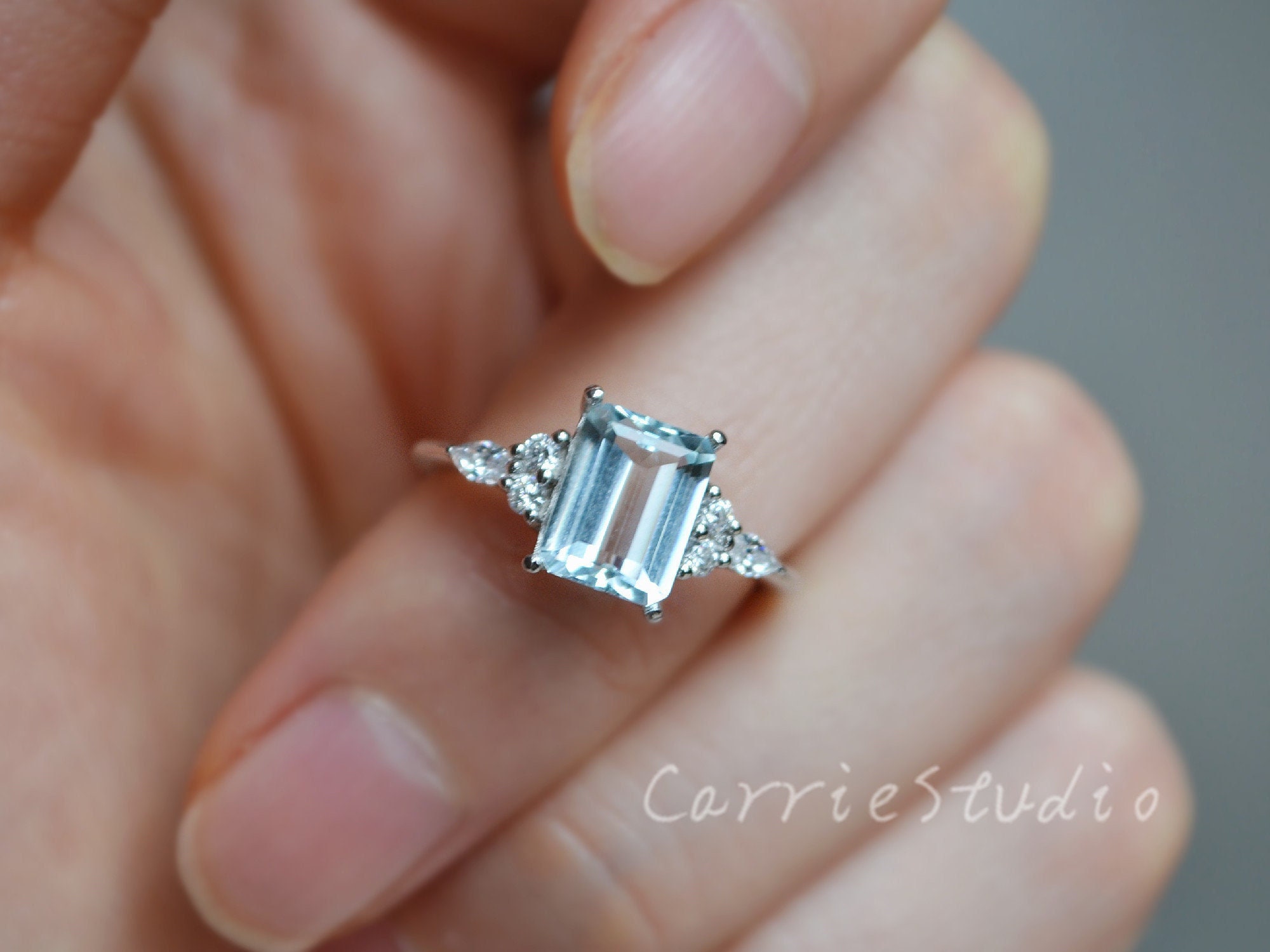 Delicate Emerald Cut Aquamarine Ring/ 68 Mm Aquamarine - Etsy Canada