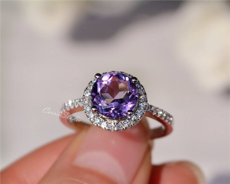 8mm Natural Amethyst Ring Amethyst Engagement Ring/ Wedding Etsy