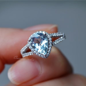 7*9mm Natural Aquamarine Ring Aquamarine Engagement Ring Wedding Anniversary Ring Promise Ring