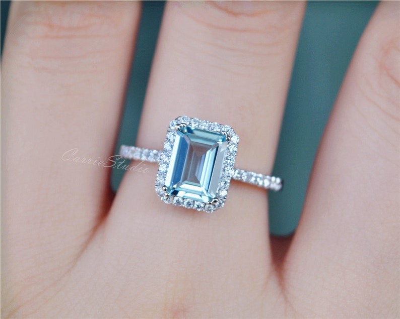 Elegant Natural Aquamarine Ring Aquamarine Engagement Ring Anniversary Ring Promise Ring Present image 6